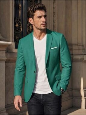 Lars Amadeus Emerald Green Blazer Sport Coat Jacket Mens Medium M One Button